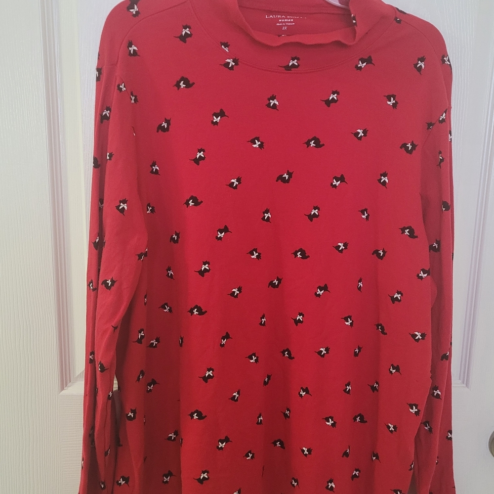 Karen Scott Women's Plus Size Scottie Dogs Mock Turtle Neck Top Red Size 2X